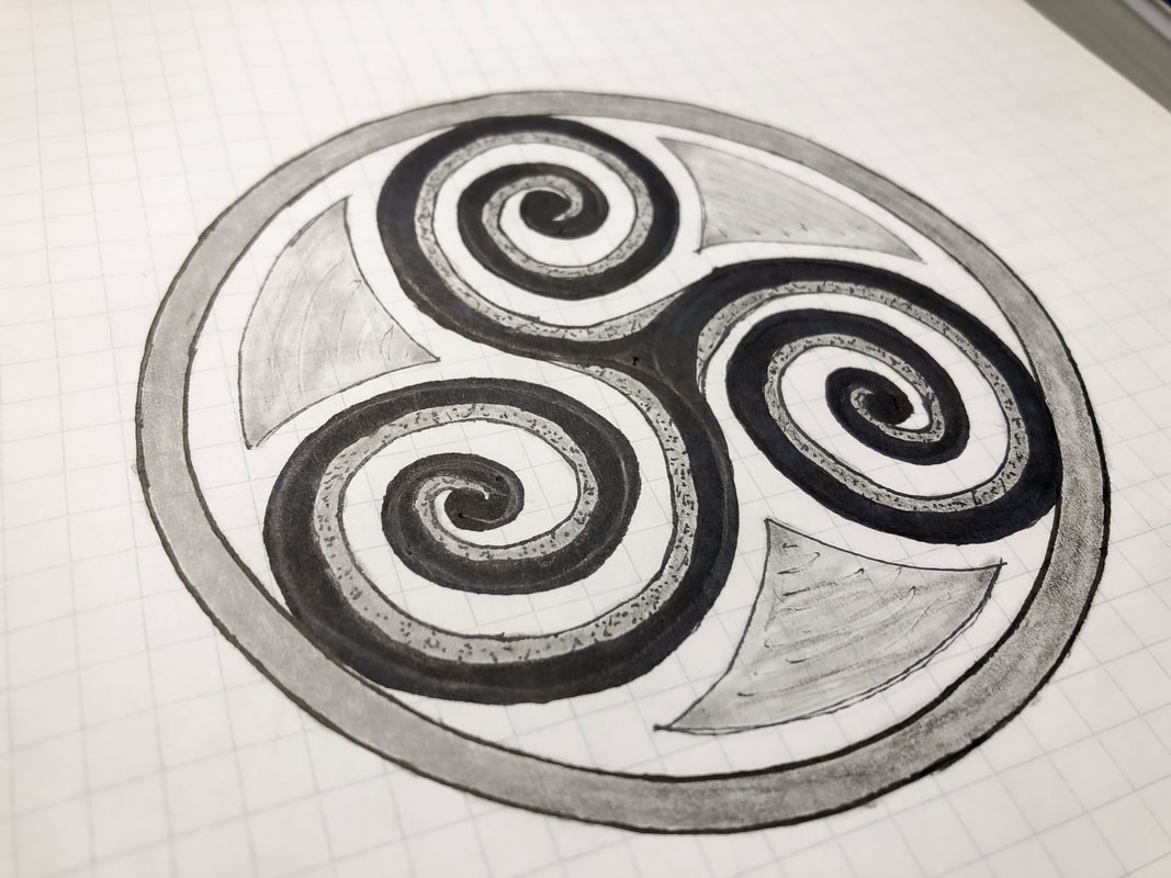 Hand drawn triskele medallion.