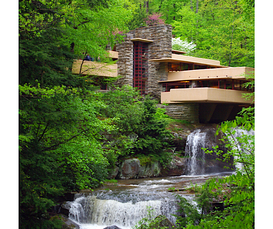 Photo of Frank Lloyd Wright's Fallingwater in Western Pennsylvania.