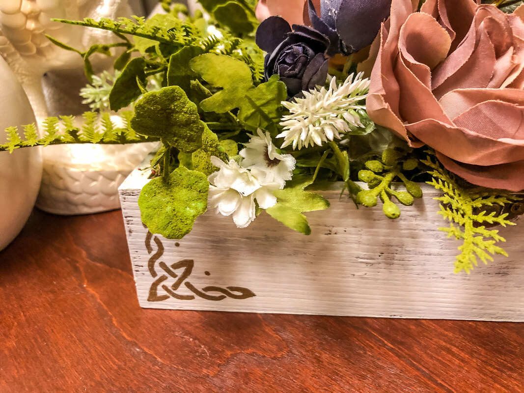 Hand painted box with Celtic border and faux florals.